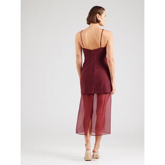NWT Abercrombie & Fitch V-Neck Sheer Sleeveless Midi Dress Wine Red Large Event - Picture 2 of 11